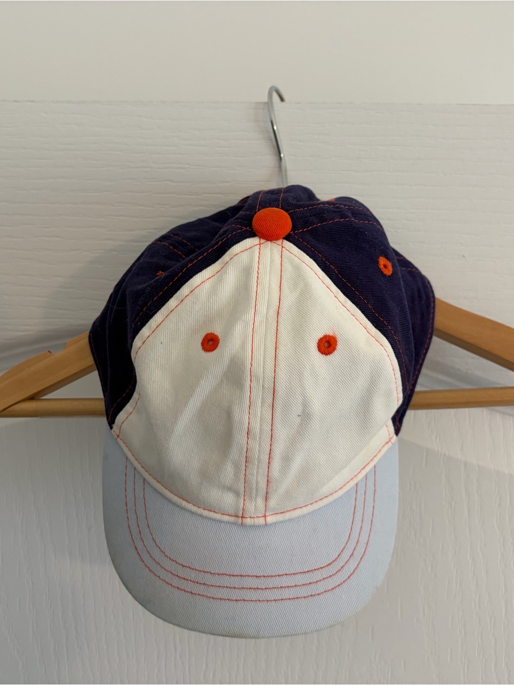 Two-Tone Baseball Cap in Navy, Cream & Light Blue